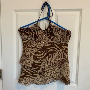 brown animal print y2k halter top with sequin detailing